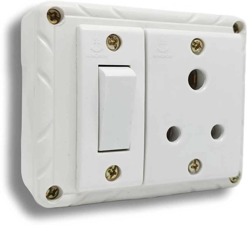 ANCHOR 2 way charging board 1 socket , 1 switch wired wall mount 6 A Three Pin Socket