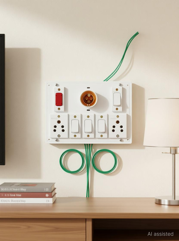 Rgtas 4 switch 2 socket 1 holder 1 indegater 6 A Four Way Electrical Switch(Pack of 1 Number of Switches - 4)