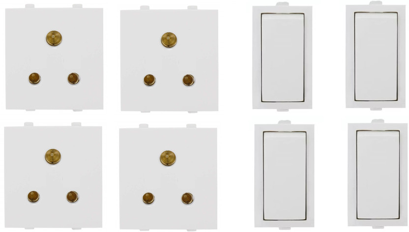 JELECTRICALS Modular 6 AMP Switch and Socket 4 Combo 6 A One Way Electrical Switch(Pack of 1 Number of Switches - 4)