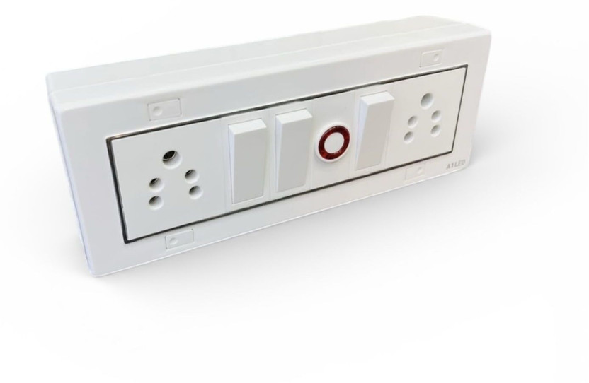A1 LED 8 Modular Switch Board 3 Switch 2 Socket 1 Indicator White Panel Wall Fits 10 A One Way Electrical Switch(Pack of 1 Number of Switches - 3)