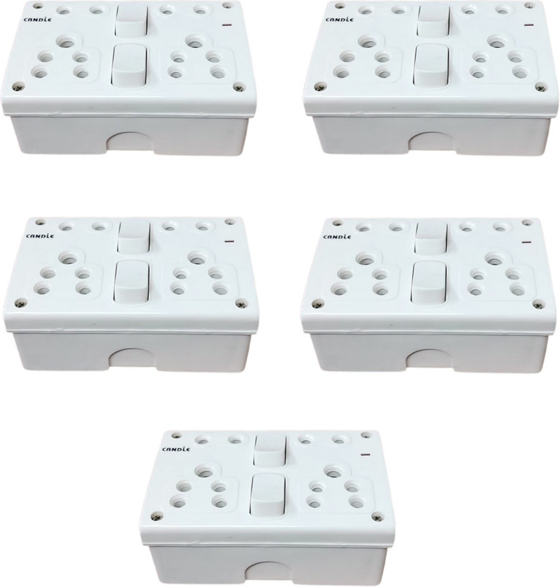 CANDLE Unbreakable 6amp. 2 switch 4 outlets 2+4 SS Combined With Box (Pack of 5pcs.) 6 A One Way Electrical Switch(Pack of 4 Number of Switches - 2)
