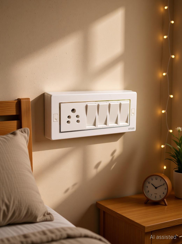 A1 LED 6 Modular Switch Board – 4 Switch + 2 Socket – 10A – Wall Mount 1250 A One Way Electrical Switch(Pack of 1 Number of Switches - 4)