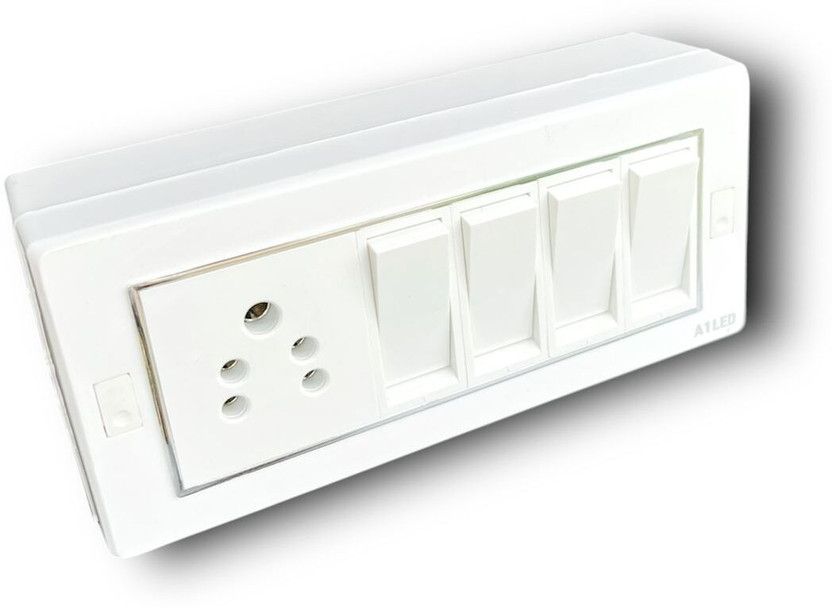 A1 LED 6 Modular Switch Board – 4 Switch + 2 Socket – 10A – Wall Mount 1250 A One Way Electrical Switch(Pack of 1 Number of Switches - 4)