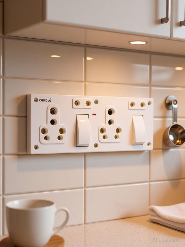 CANDLE 15amp.(Pack of 1) Double Switch+Socket Combined Board With Indicator and Box 15 A One Way Electrical Switch(Pack of 1 Number of Switches - 2)