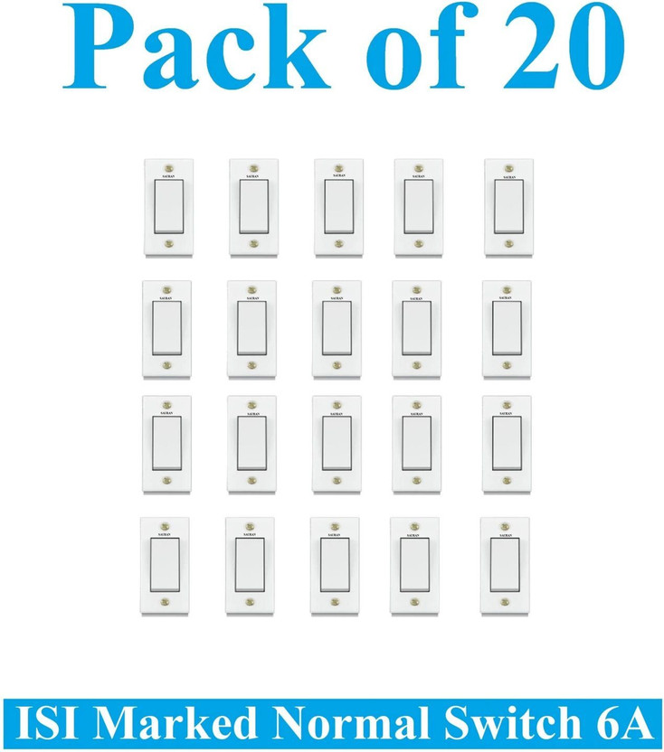 CANDLE Normal 6amp. Sumo Switch With Side Screws 6 A One Way Electrical Switch(Pack of 20 Number of Switches - 20)