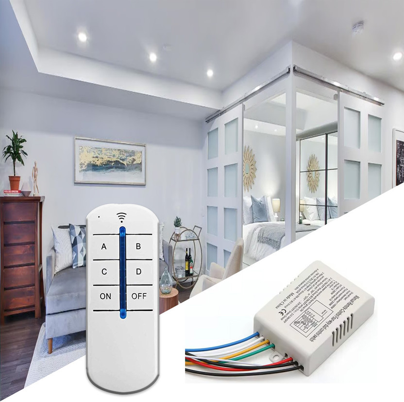 Imaashi Wireless 4-Way Digital Wall Switch with RF Remote Control – Long-Range ON/OFF 3 A Four Way Electrical Switch(Pack of 1 Number of Switches - 4)