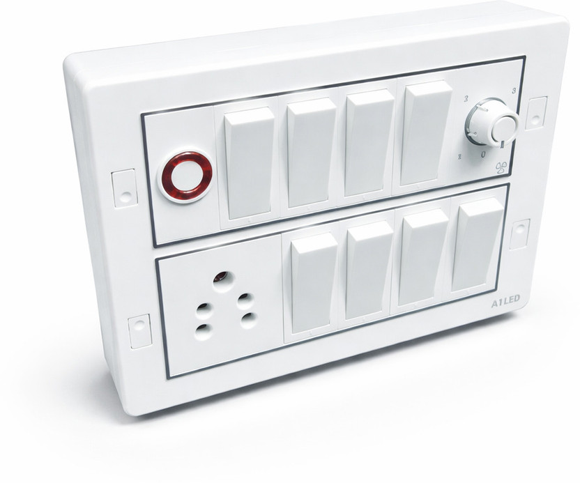 A1 LED A1 LED 12 Modular Pre-Wired Switch Board | Wall Mount | Home & Office 15 A One Way Electrical Switch(Pack of 1 Number of Switches - 8)