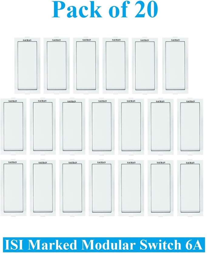 Sauran Pack of 20 Pieces 6amp ISI Marked Modular Switch White (ESP11.1) 6 A One Way Electrical Switch(Pack of 1 Number of Switches - 20)