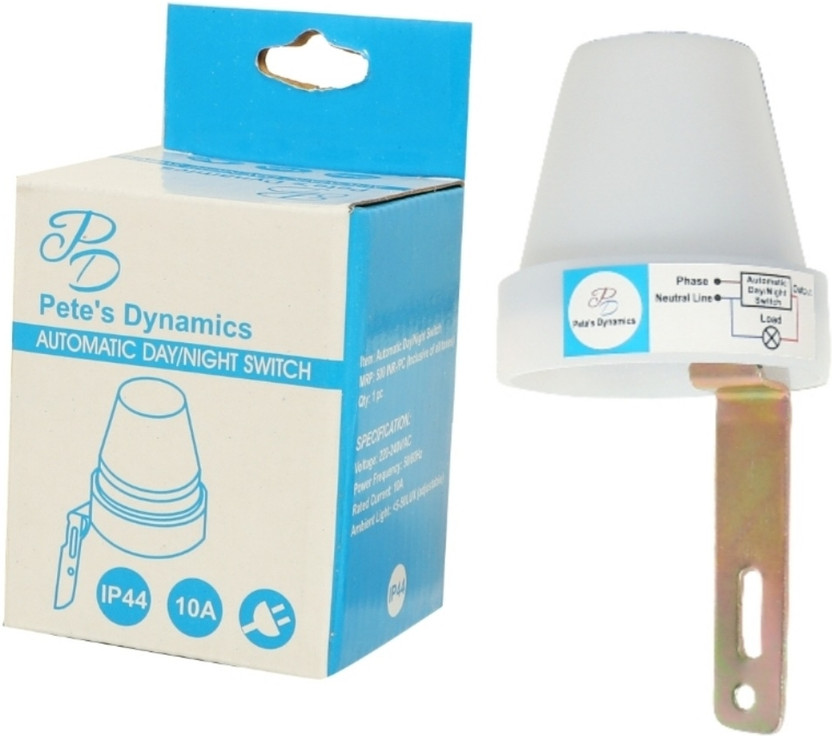 Pete'sDynamics Auto Day & Night ON/OFF Photocell LDR sensor switch(10Amp) 10 A One Way Electrical Switch(Pack of 1 Number of Switches - 1)