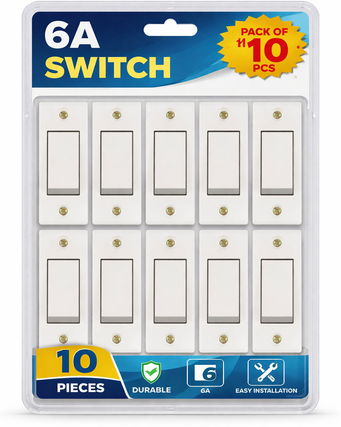 CANDLE Normal 6amp. Sumo Switch With Side Screws 6 A One Way Electrical Switch(Pack of 10 Number of Switches - 10)