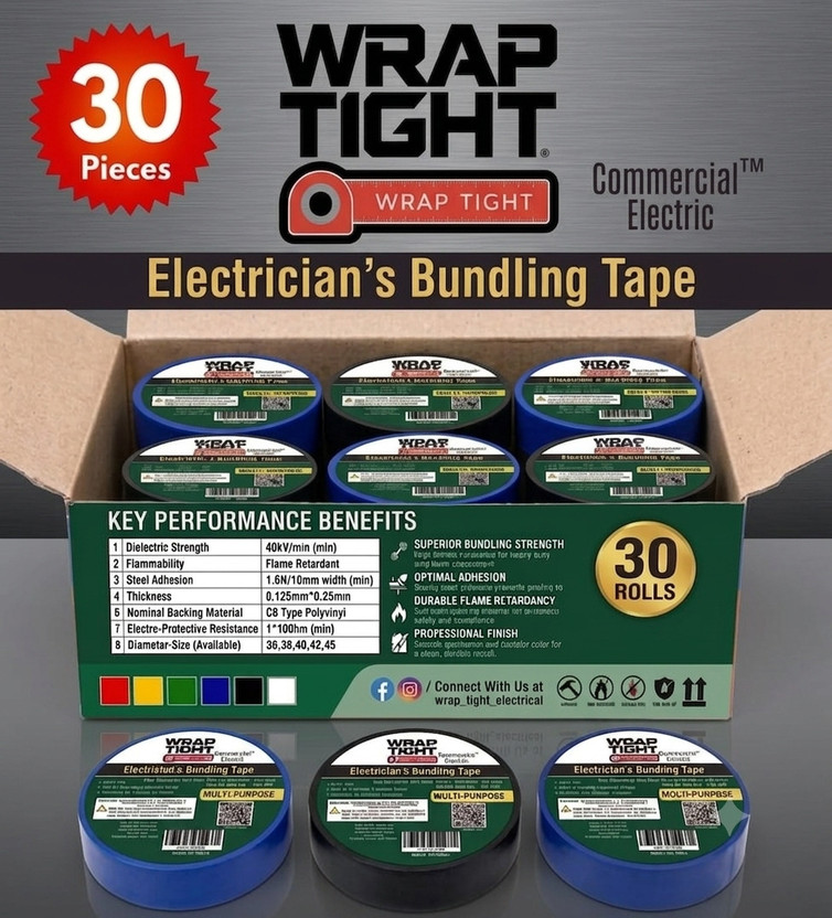 WRAPTIGHT WRAPTIGHT PVC Tape Commercial PVC Electrical Insulation Tape - Black & Blue (Pack of 30 Rolls)(Black, Blue) - Flipkart Deal