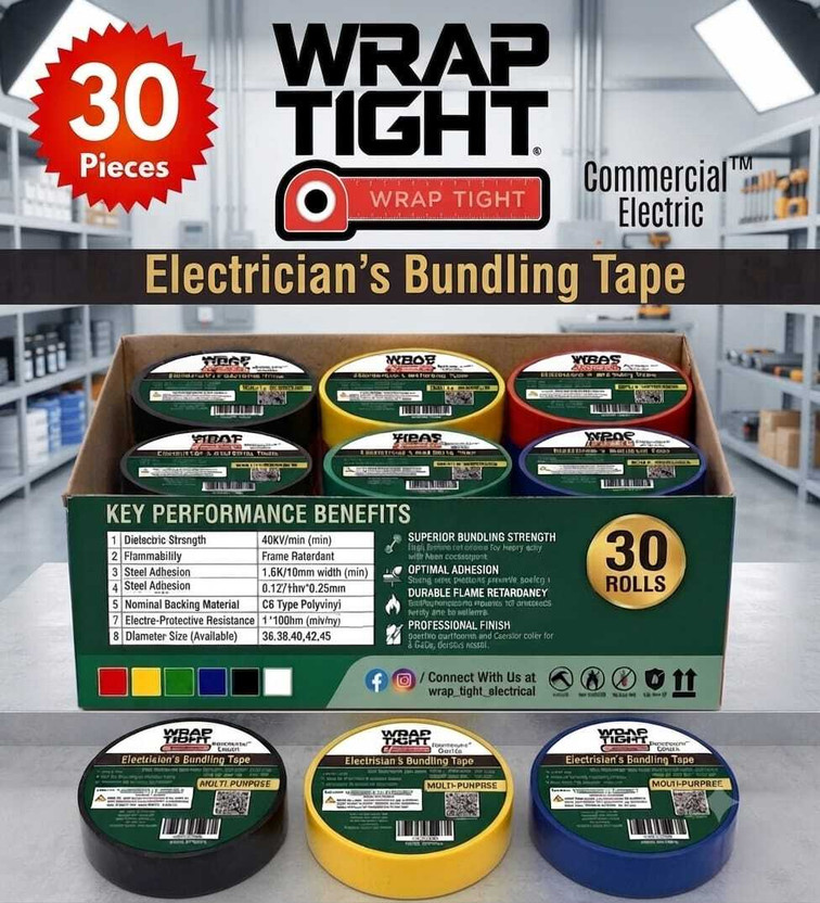 WRAPTIGHT WRAPTIGHT PVC Tape Electrical-Tape |Commercial Grade | Multi-Colour Pack of 30 Rolls (6 Meter) |(Black, Blue, Green, Multicolor, Red, White, Yellow) - Flipkart Deal