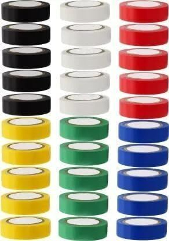 JINDAAL International PVC Tape 0.125 mm x 18 mm x 7 Meter Electrical Insulation Tape | Waterproof Proof - 30Pc(Multicolor)