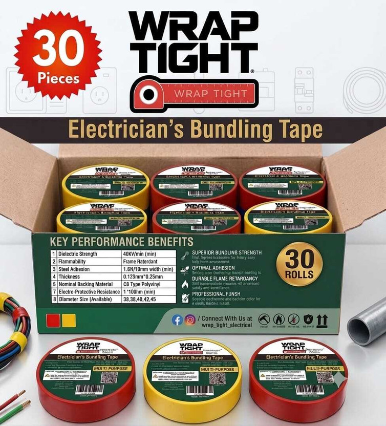 WRAPTIGHT WRAPTIGHT PVC Tape Electrical Industrial Tape | 30 Pcs Box (Yellow/Red) Commercial Grade| 6 Meter(Yellow, Red) - Flipkart Deal