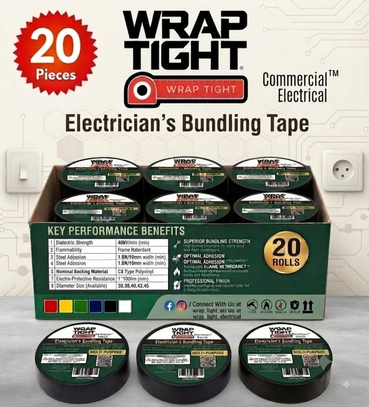 WRAPTIGHT WRAPTIGHT PVC Tape Commercial Grade Heavy Duty Electrical & Bundling PVC Tape, Black, 20 Pieces(Black) - Flipkart Deal