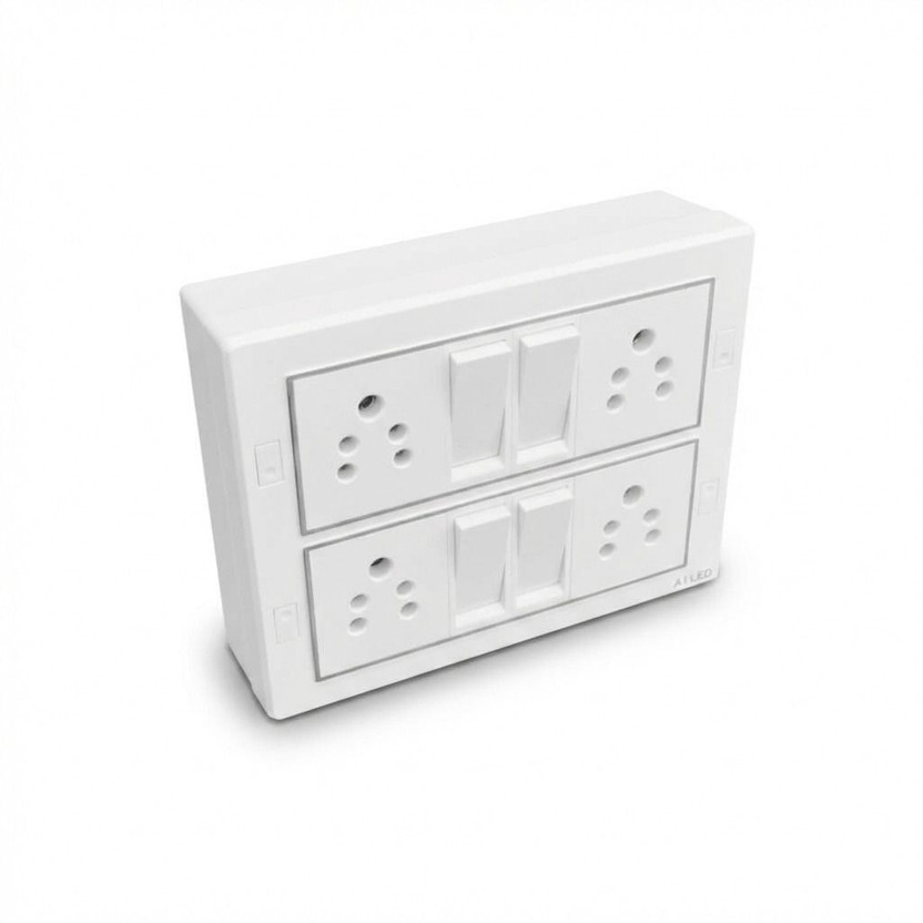 A1 LED 12 Modular Switch Board 4 Switch 4 Socket White Panel Wall Mount Home Uses Wall Plate(White)