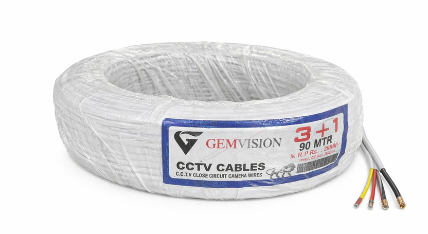 GEM VISION 3+1 CCTV Camera Cable Video Power Audio Wire White CCA for Surveillance 32 sq/mm White 80 m Wire(WHITE)
