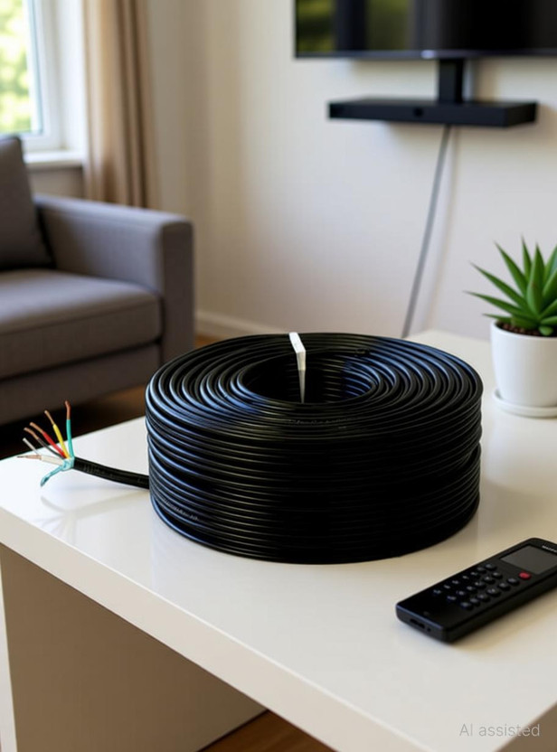 D25 "25 Meter 23AWG Pure Copper 3+1 CCTV Camera Coaxial Cable For High-Speed Signal 1 sq/mm Black, White 25 m Wire(Black, White)