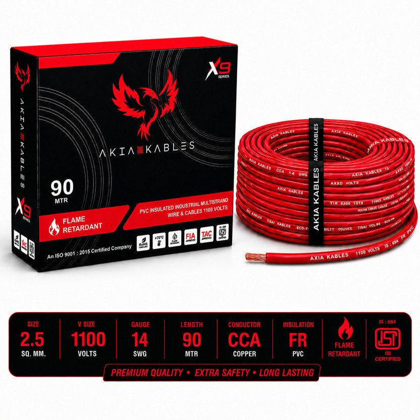 AKIA AKIA KABLES 2.5SQ MM COPPER|90MTR|PVC INSULATED DOMESTIC ELECTRIC WIRE 1 sq/mm Red 90 m Wire(RED) - Flipkart Deal