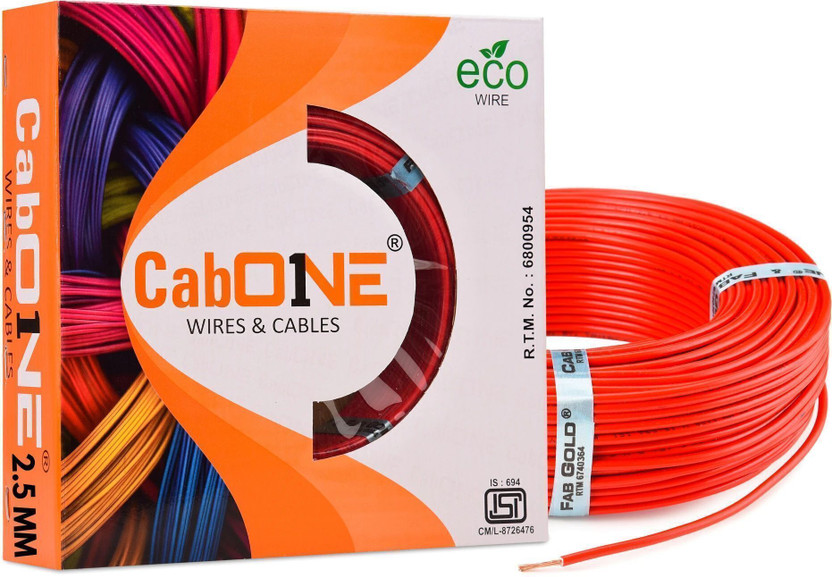 CabONE COPPER 2.5 sqmm |90 MTR| FR PVC |Multi Strand |Electric Electrical Wire Cable 2.5 sq/mm Red 300 ft. Wire(Red)