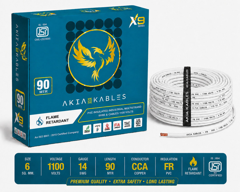 AKIA KABLES 6 sq/mm PVC Insulated CCA _90M Copper Wire, Single Core Industrial Wiring Cab 6 sq/mm White 90 m Wire(White)