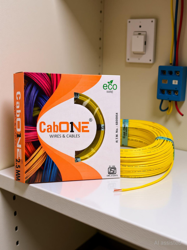 CabONE Lite 2.5 Sqmm Electrical Wire|90m|Single Core|Copper|FR PVC Insulation Domestic 2.5 sq/mm Yellow 300 ft. Wire(Yellow)