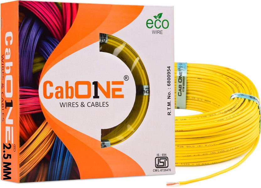 CabONE COPPER 2.5 sqmm |90 MTR| FR PVC |Multi Strand |Electric Electrical Wire Cable 2.5 sq/mm Yellow 300 ft. Wire(Yellow)