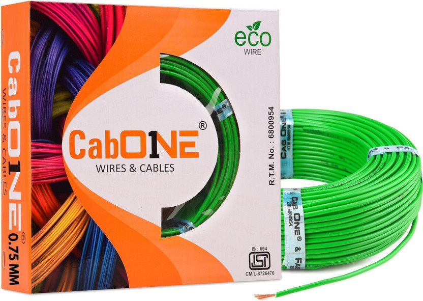 CabONE COPPER 0.75 sqmm | 90 MTR|FR PVC| Multi Strand| Electric Electrical Wire Cable 0.75 sq/mm Green 300 ft. Wire(Green)