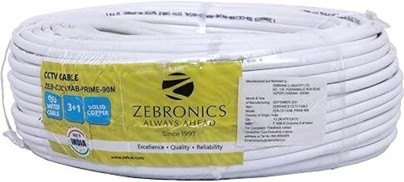 ZEBRONICS Zeb C3C1XAB-PRIME-90M CCTV CAMERA SOLID COPPER WIRE 32 sq/mm White 90 m Wire(White)