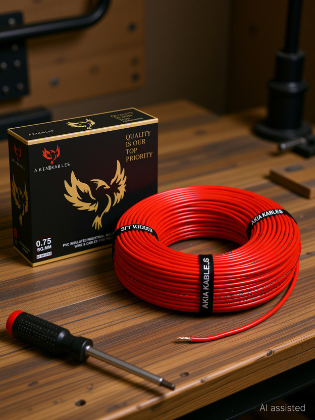 AKIA KABLES 0.75 sq/mm PVC Insulated CCA Copper Wire, Single Core Industrial Wiring Cable 0.75 sq/mm Red 90 m Wire(Red)