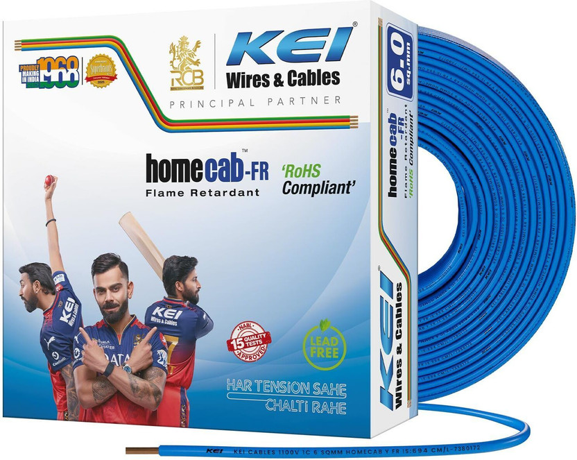 KEI Homecab 1 Core Copper Flame PVC Insulated Cable Wire for Domestic & Industrial 6 sq/mm Blue 90 m Wire(Blue)