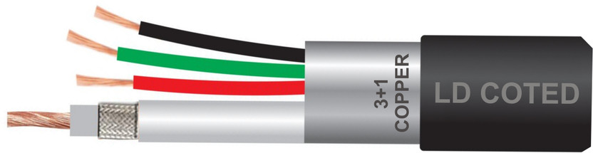 TRICOM CCTV 3+1 Cable Copper & Breding Alloy & Mic with Heavy LD Coted PVC for outdoor 14 sq/mm Black 30 m Wire(Black)