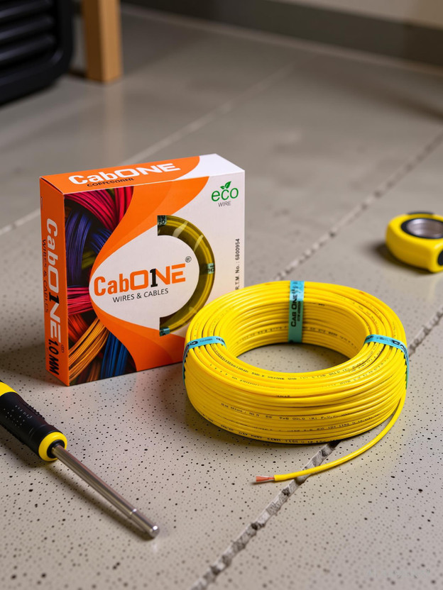 CabONE Lite 1.0 Sqmm Electrical Wire|90m|Single Core|Copper|FR PVC Insulation Domestic 1 sq/mm Yellow 300 ft. Wire(Yellow)