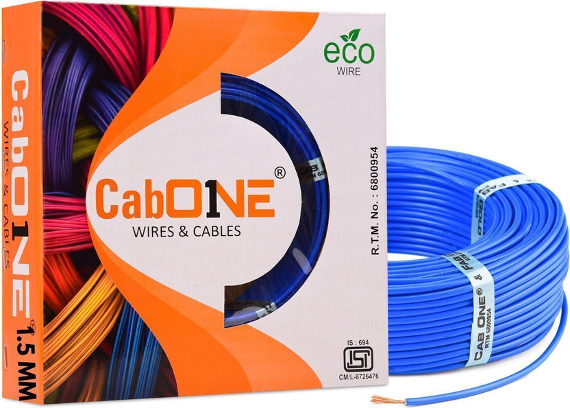 CabONE COPPER 1.5 sqmm |90 MTR| FR PVC| Multi Strand| Electric Electrical Wire Cable 1.5 sq/mm Blue 300 ft. Wire(Blue)