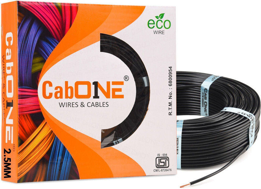 CabONE COPPER 2.5 sqmm |90 MTR| FR PVC |Multi Strand |Electric Electrical Wire Cable 2.5 sq/mm Black 300 ft. Wire(Black)