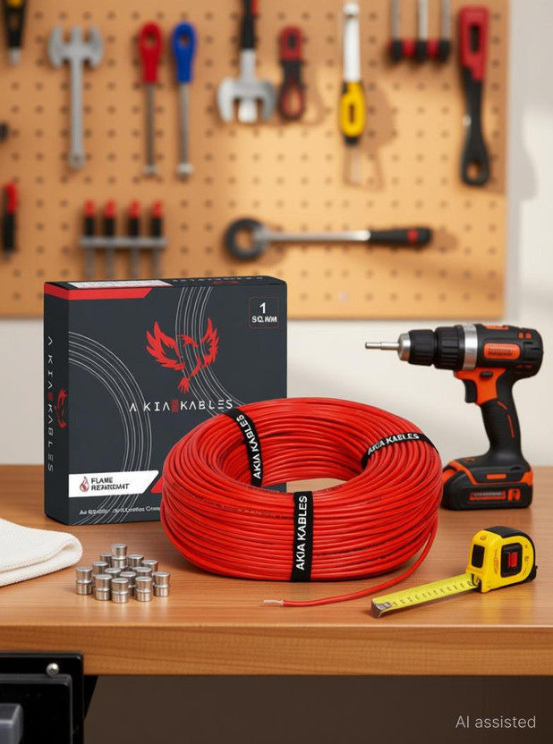AKIA KABLES 1 SQ MM 45M PVC Insulated CCA Copper Wire, Single Core Industrial Wiring Cable 1 sq/mm Red 45 m Wire(RED)