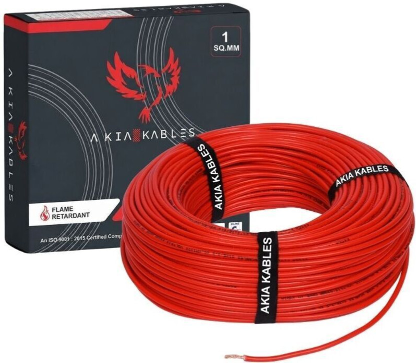 AKIA KABLES 1 SQ MM 45M PVC Insulated CCA Copper Wire, Single Core Industrial Wiring Cable 1 sq/mm Red 45 m Wire(RED)