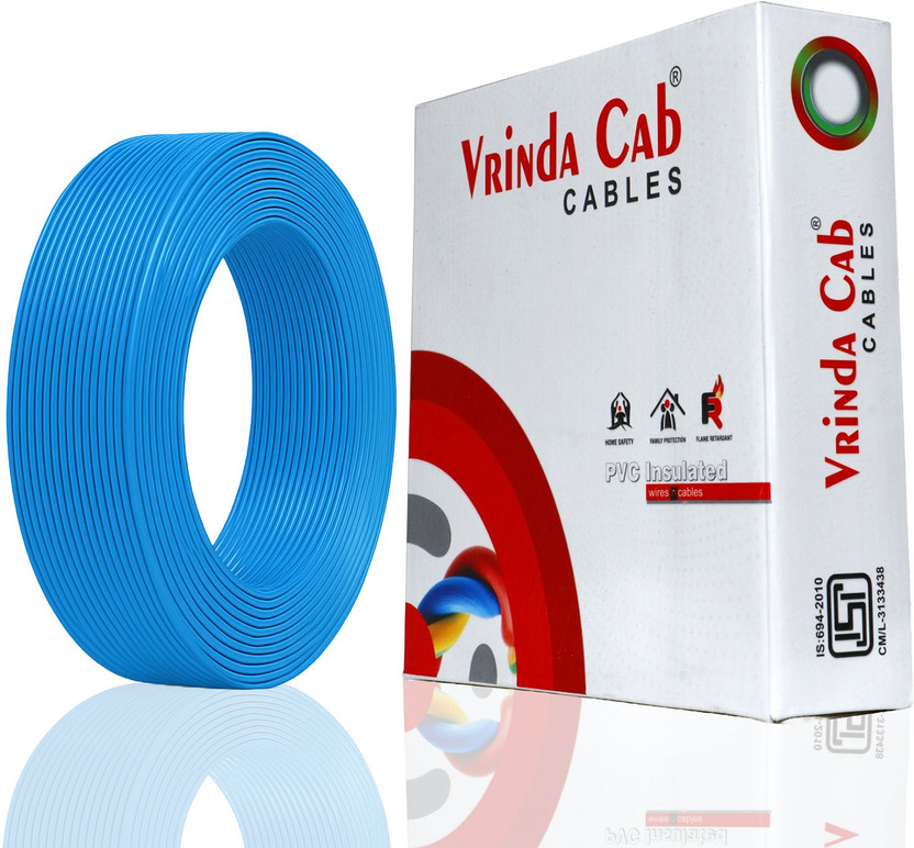 VrindaCab Multi Strand House Wiring Cable | FR PVC Insulated CCR Copper Wire 1 sq/mm Blue 90 m Wire(Blue)