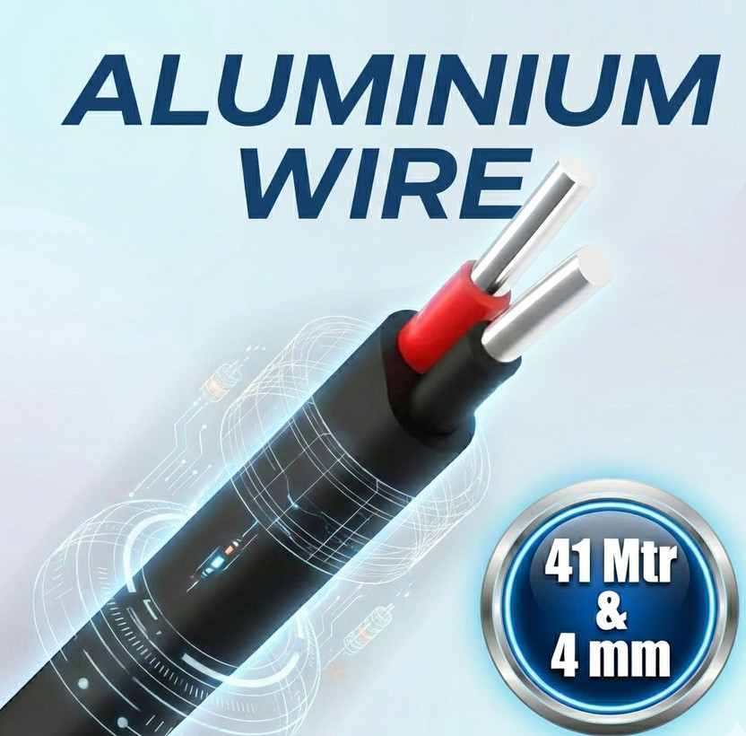 GrahLogy 4mm Flat Aluminium Wire 41 Mtr Heavy Duty Cable for Electric Fitting, PVC Coated 4 sq/mm Black 41 m Wire(Black)
