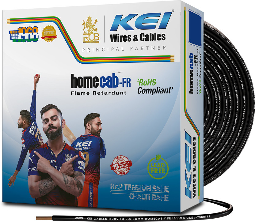 KEI FR PVC 1 sq/mm Black 90 m Wire(Black)