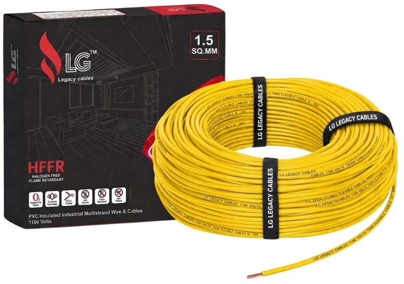 Legacy Cables LG 1.5 Sqmm Electrical Wire|90m|Single Core|Copper|FR PVC Insulation Domestic 1.5 sq/mm Yellow 90 m Wire(Yellow)