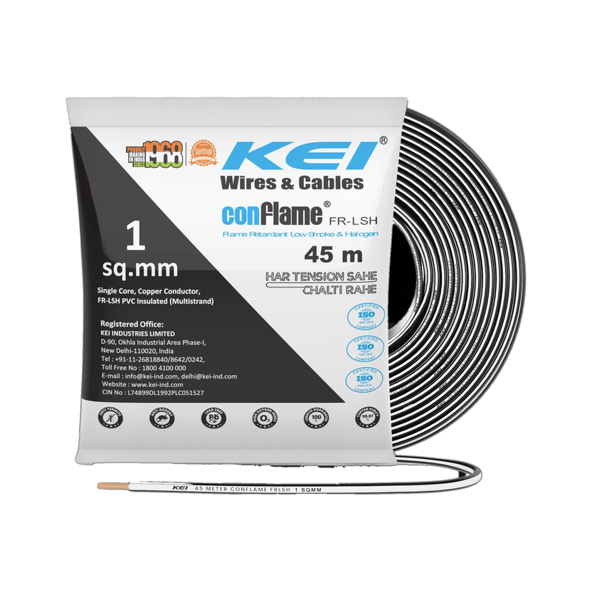 KEI KEI Conflame FRLSH,99.97% Pure Copper Conductor FRLSH PVC Insulated 1 Sq/mm Black 45 m Wire(Black) - Flipkart Deal