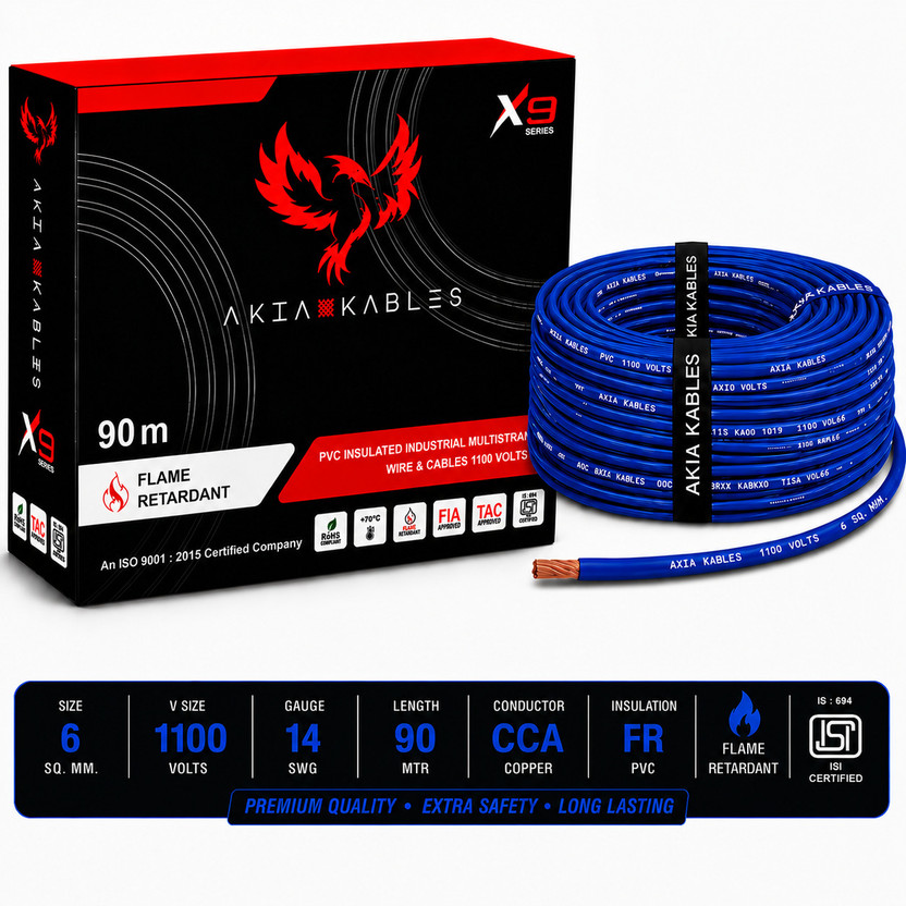 AKIA KABLES 6 sq/mm PVC Insulated CCA _90M Copper Wire, Single Core Industrial Wiring Cab 6 sq/mm Blue 90 m Wire(Blue)
