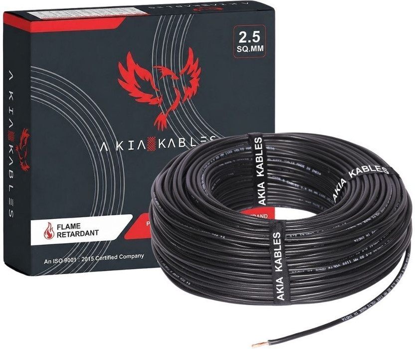 AKIA KABLES 2.5 sq/mm PVC Insulated CCA Copper Wire, Single Core Industrial Wiring Cable 2.5 sq/mm Black 45 m Wire(BLACK)