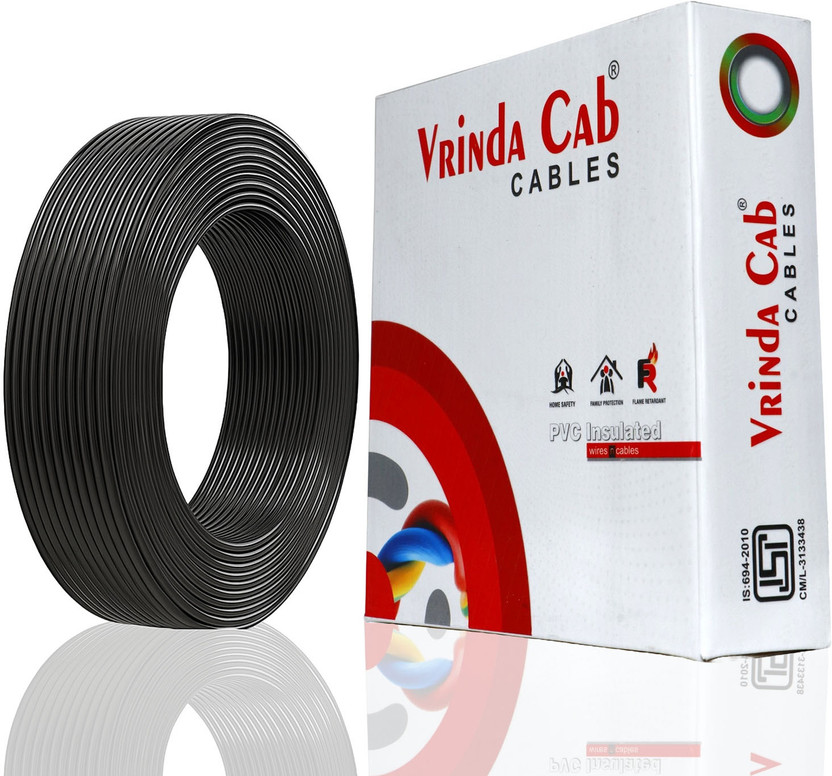 VrindaCab Multi Strand House Wiring Cable | FR PVC Insulated CCR Copper Wire 4 sq/mm Black 90 m Wire(Black)
