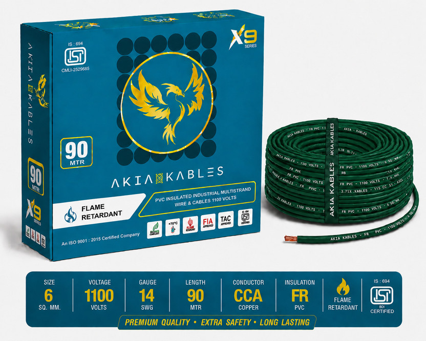AKIA KABLES 6 sq/mm PVC Insulated CCA _90M Copper Wire, Single Core Industrial Wiring Cab 6 sq/mm Green 90 m Wire(Green)