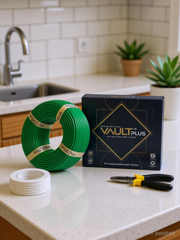 VAULTPlus CCA Copper Electrical Wire, Cable for Home & Industrial Wiring 1 sq/mm Green 90 m Wire(Green)