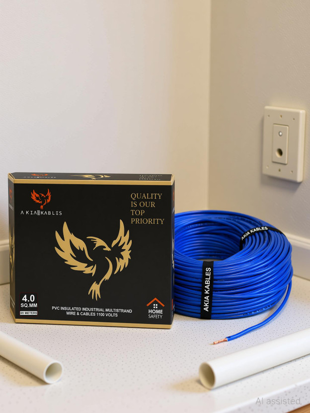 AKIA KABLES AKIA KABLES COPPER 4.0 sqmm| 90 MTR |FR PVC |Multi Strand | Electrical Wire 4 sq/mm Blue 90 m Wire(Green)