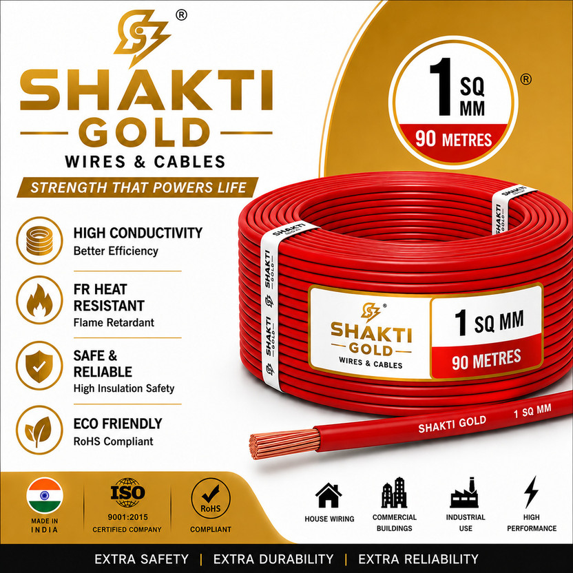 Shakti COPPER 1.0 sqmm| 90 MTR |FR PVC |Multi Strand |Electric Electrical Wire Cable 1 sq/mm Red 90 ft. Wire(red)