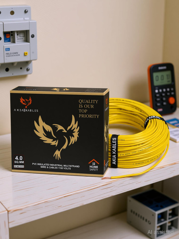 AKIA KABLES PVC Insulated CCA Copper Wire, Single Core Multi-Strand Industrial Wiring Cable 4 sq/mm Yellow 90 m Wire(Yellow)